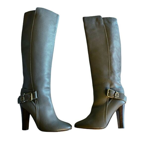 CHLOE Tucson Gray Boots Leather Adjustable Belt Knee High Tall Italy EU 38 /7.5 - Picture 4 of 11